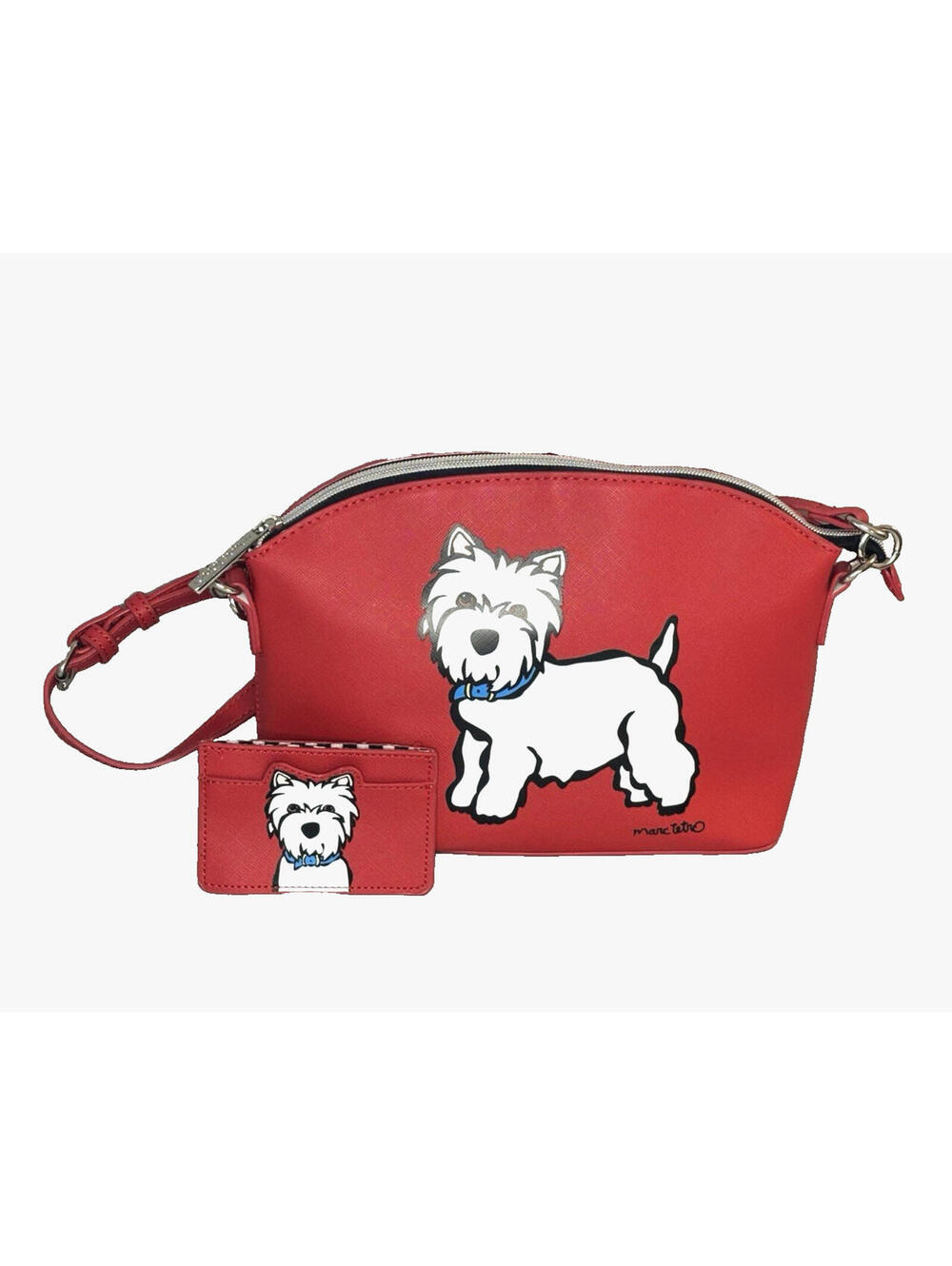 Marc Tetro Westie West Highland Terrier Red Crossbody Bag Purse Card Holder EUC